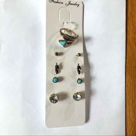 Boho Chic Native Hippie Turquoise Earrings & Ring Set (A)105 - Picture 4 of 8